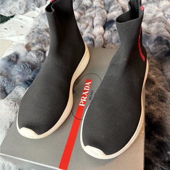 Prada Black and Red Sock Sneakers - Picture 2 of 8